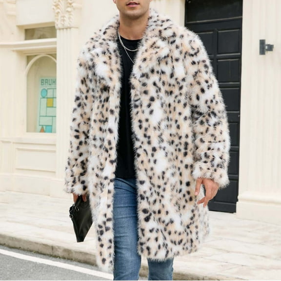 YueHuiYing Men's Faux Fur Coat Winter Long Faux Mink Coat Fluffy Thick Trench Coat Turn Down Collar for Men