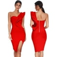 thumbnail image 4 of One Shoulder Ruffle Dress Side Split Bodycon Bandage Dress Wedding Guest Dress, 4 of 6