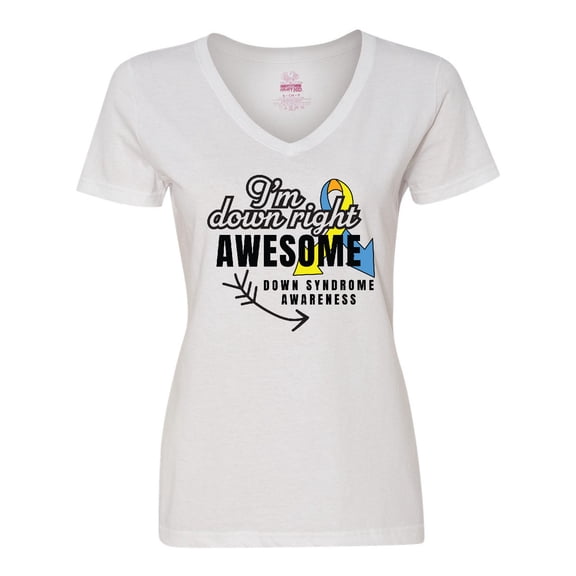 Inktastic Im Down Right Awesome Down Syndrome Awareness with Arrow Women's V-Neck T-Shirt
