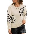 thumbnail image 3 of Women'S Off Shoulder Cable Knit Sweaters in Fall Pullover Cute Flower Crew Neck Long Sleeve Trendy Sweater Apricot Color M, 3 of 10