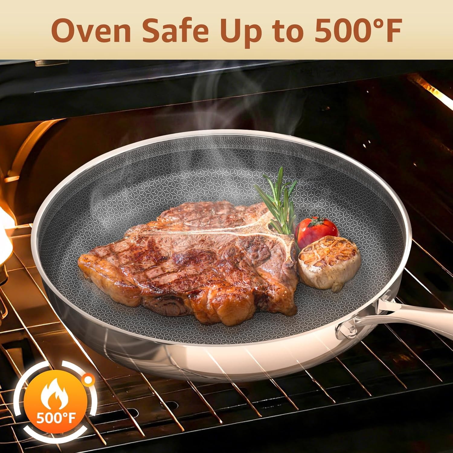 LOLYKITCH Tri-Ply Hybrid Non-Stick Frying Pan with Lid,12 inch Skillet,Induction Cooking Pan,Dishwasher and Oven Safe,Detachable Handle.