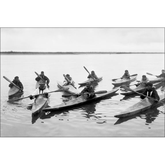 24"x36" Gallery Poster, Eskimos in kayaks, Noatak, Alaska 1929