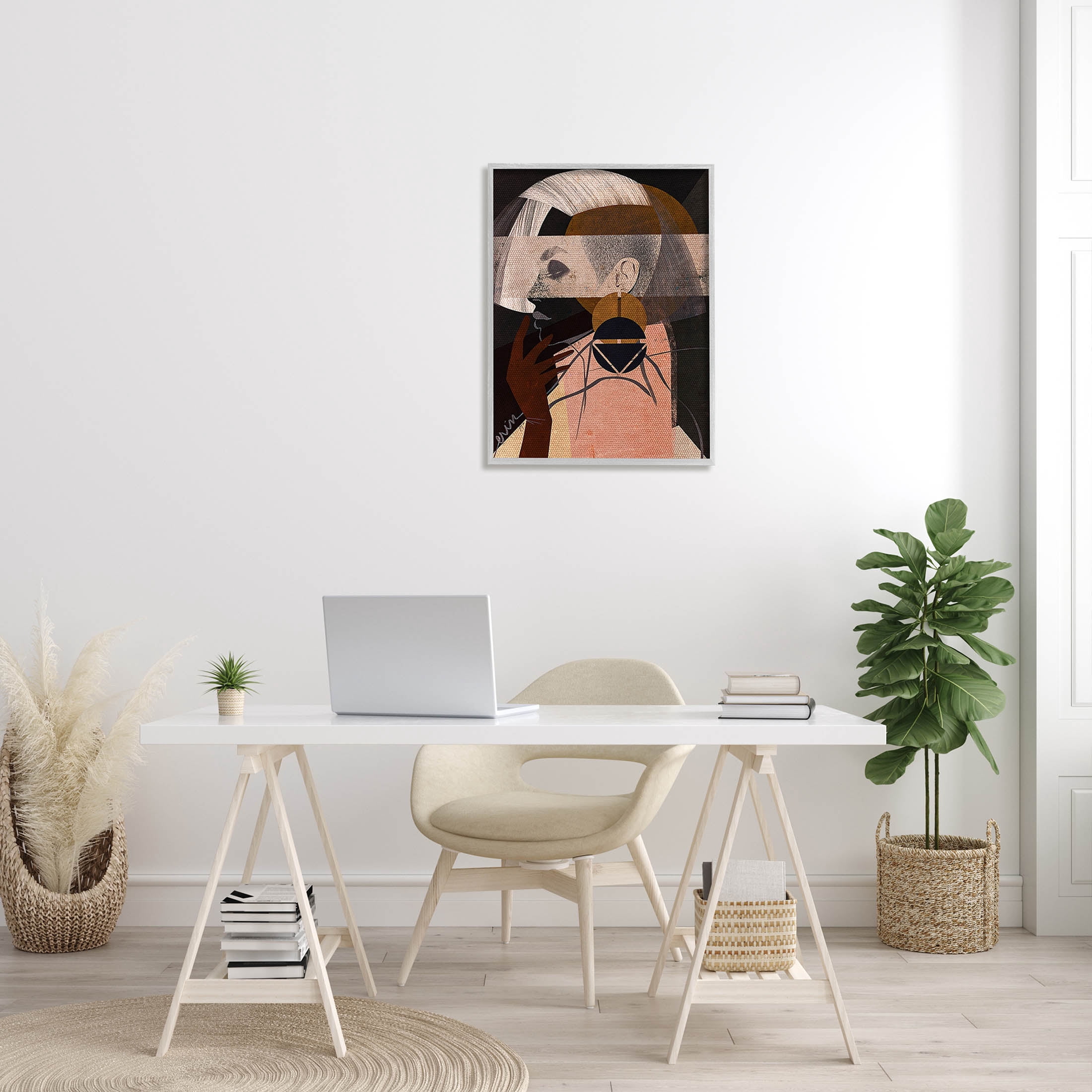 Layered Collage Woman Portrait Abstract Graphic Art Gray Framed Art Print Wall Art