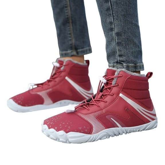 Snow Boots Winter Hike Barefoot Shoes for Women Men Warm Lace up High Top Wide Toe Box Furry Lined Outdoor Ankle Booties