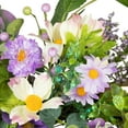 thumbnail image 5 of Northlight Daisy and Mixed Foliage Floral Spring Wreath - 24" - Purple, 5 of 6