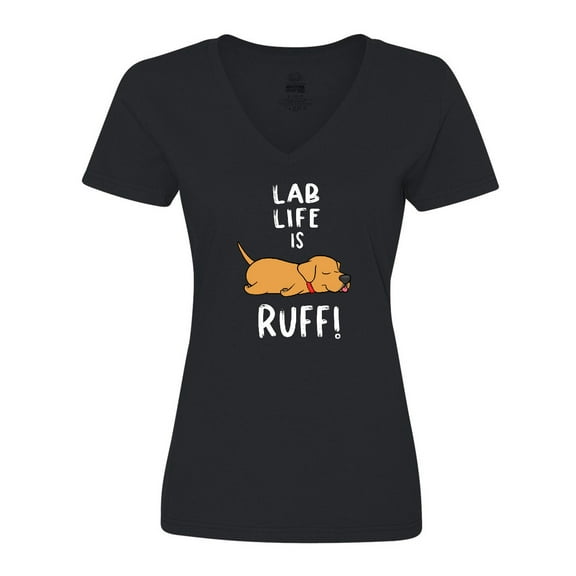 Inktastic Lab Life is Ruff Yellow Labrador Women's V-Neck T-Shirt