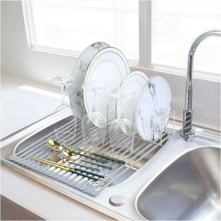 Roll Up Dish Drying Rack, Roll Over The Sink Dish Drying Rack Kitchen  Rolling Dish Drainer, Foldable Sink Rack Mat Stainless Steel Wire Dish  Drying