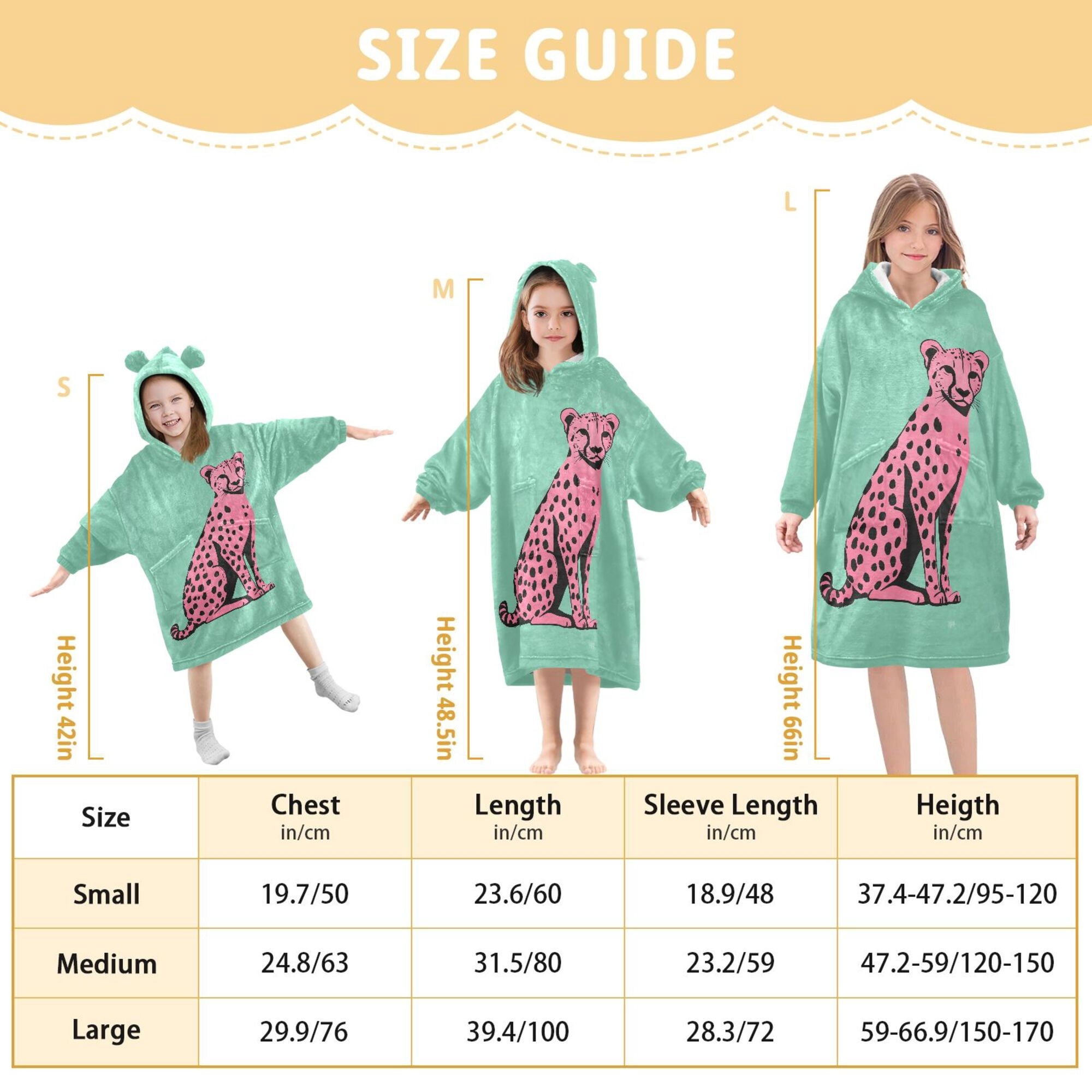 FORMRS Wearable Blanket Hoodie with Sleeves for Kids Cozy Flannel Sweatshirt, Pink Cheetah