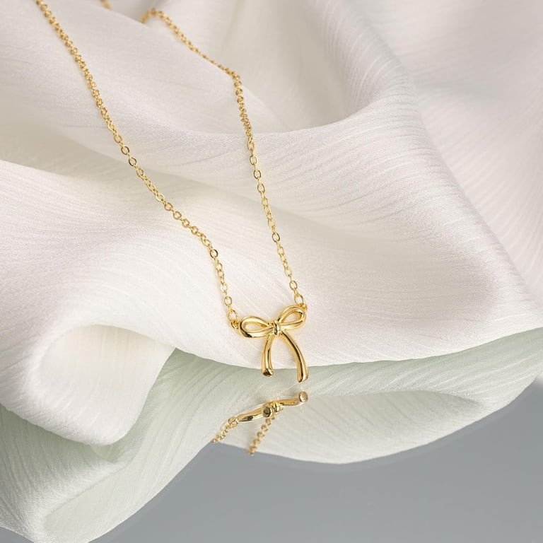 Euphrates Gold Necklace for Women, Bow Pendant, 14K Gold  display picture 1