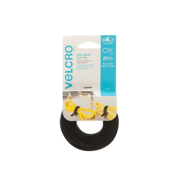 VELCRO Brand One-Wrap Cable Ties, 8in x 1/2in Ties Black 25 ct