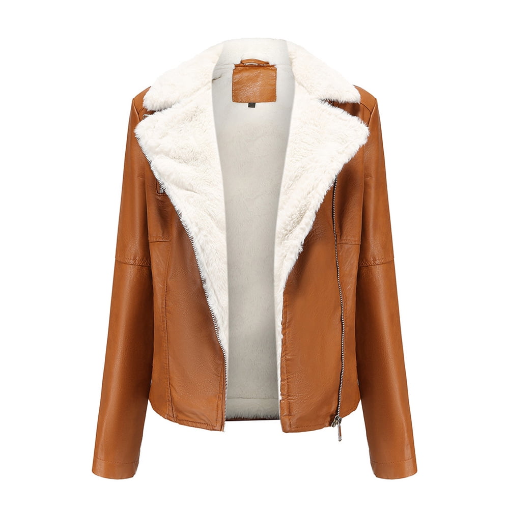 Leather Jackets for Women Zpanxa Women Faux Leather Moto Biker Short Coat Jacket, Plus Size Short Lightweight Motorcycle Biker Jacket, Fitted Slim Jackets Coat Khaki A S