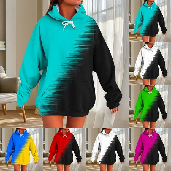 FRSASU Womens Hoodies Cute Pullover Long Sleeve Gradient Print Fashion Casual Sweatshirt with Pocket Yellow XL(XL)