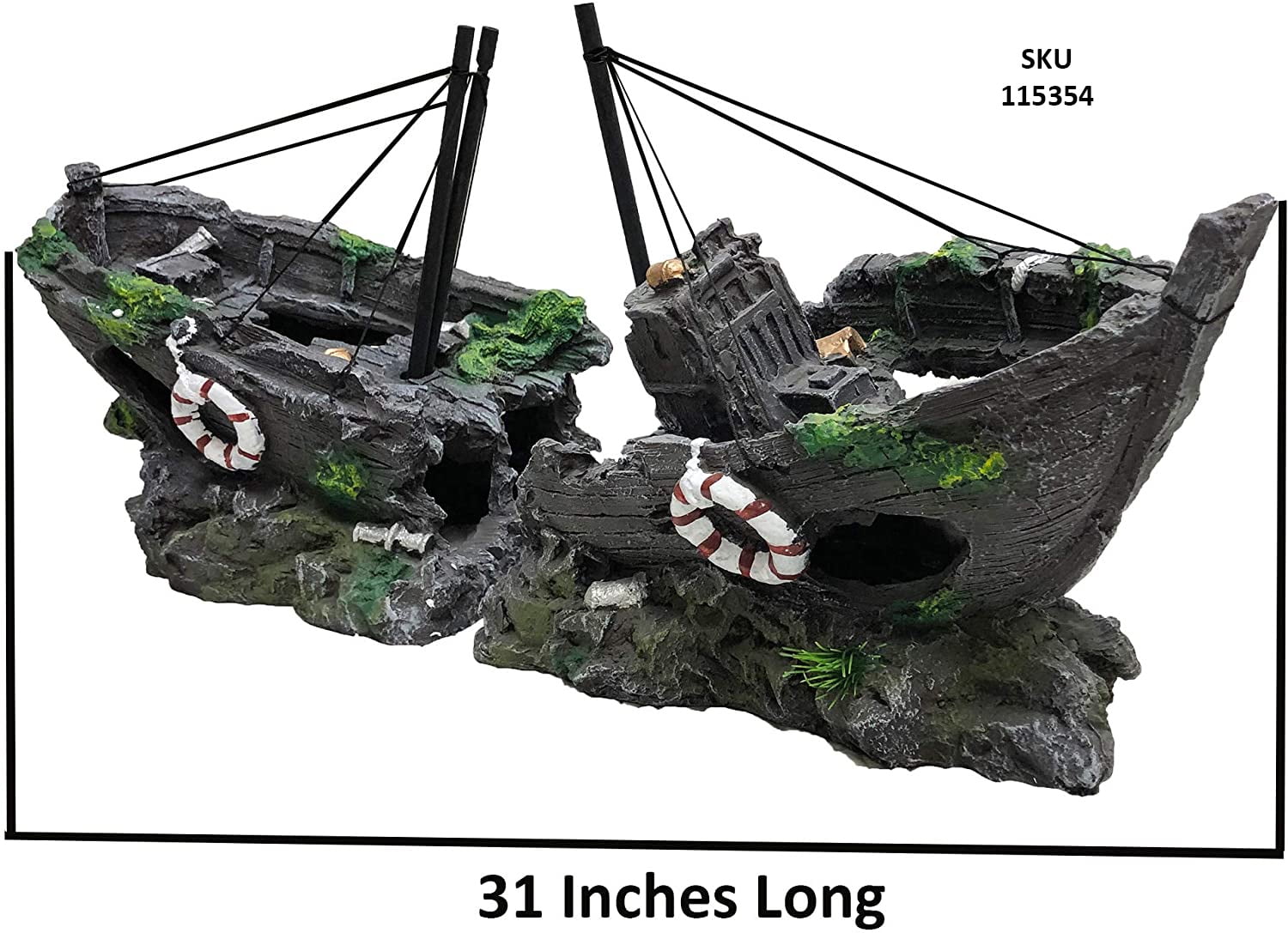 R&J Enterprises Huge Fish Tank Decor 31 inch Long 2-Piece Ship. Large Aquarium Decor for Your Fish Tank. 55 Gallon Fish Tank to 150 Gallon Aquarium. Aquarium Wood Ship for Aquarium Tank.