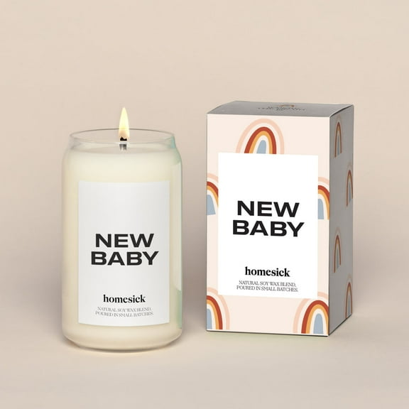 Homesick New Baby Scented Candle, 13.75 oz Geranium & Vanilla Scented Natural Soy Wax Blend Baby Shower Candle, After Birth Present for New & First Time Mom & Dad, Congratulations Pregnancy Gift