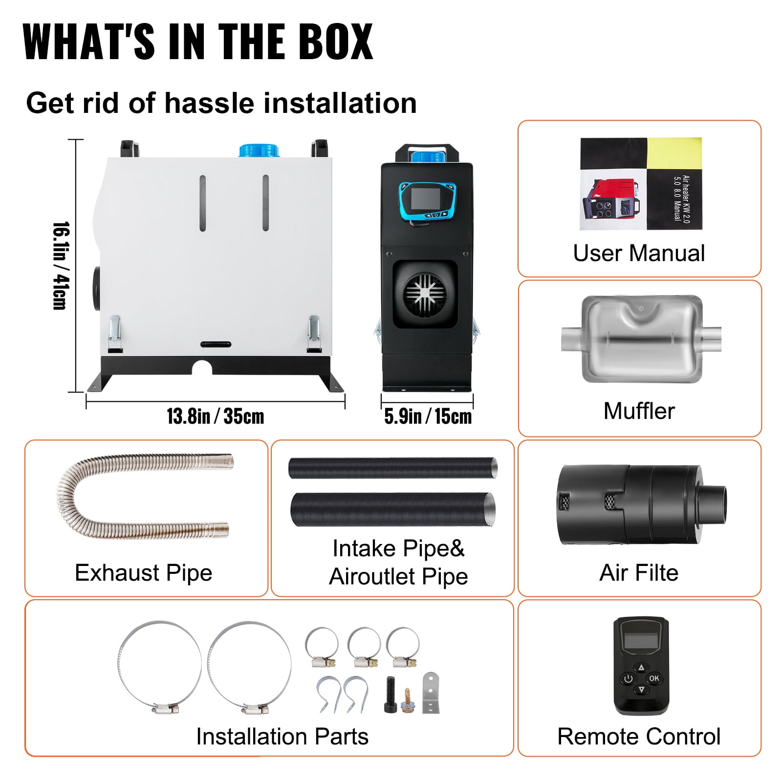 KFFKFF 12V Diesel Air Heater, 8KW Power, Compact Design with Single Air Outlet, Efficient Heating System with Red LCD Control and Remote Operation, Suitable for Cars, RVs, Trucks, Boats, Campervans