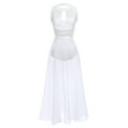 thumbnail image 3 of IBTOM CASTLE Women Lyrical Dance Dress Lace Sleeveless Leotard Sheer Flowy Long Wrap Skirt 2pcs Outfit XL White, 3 of 8