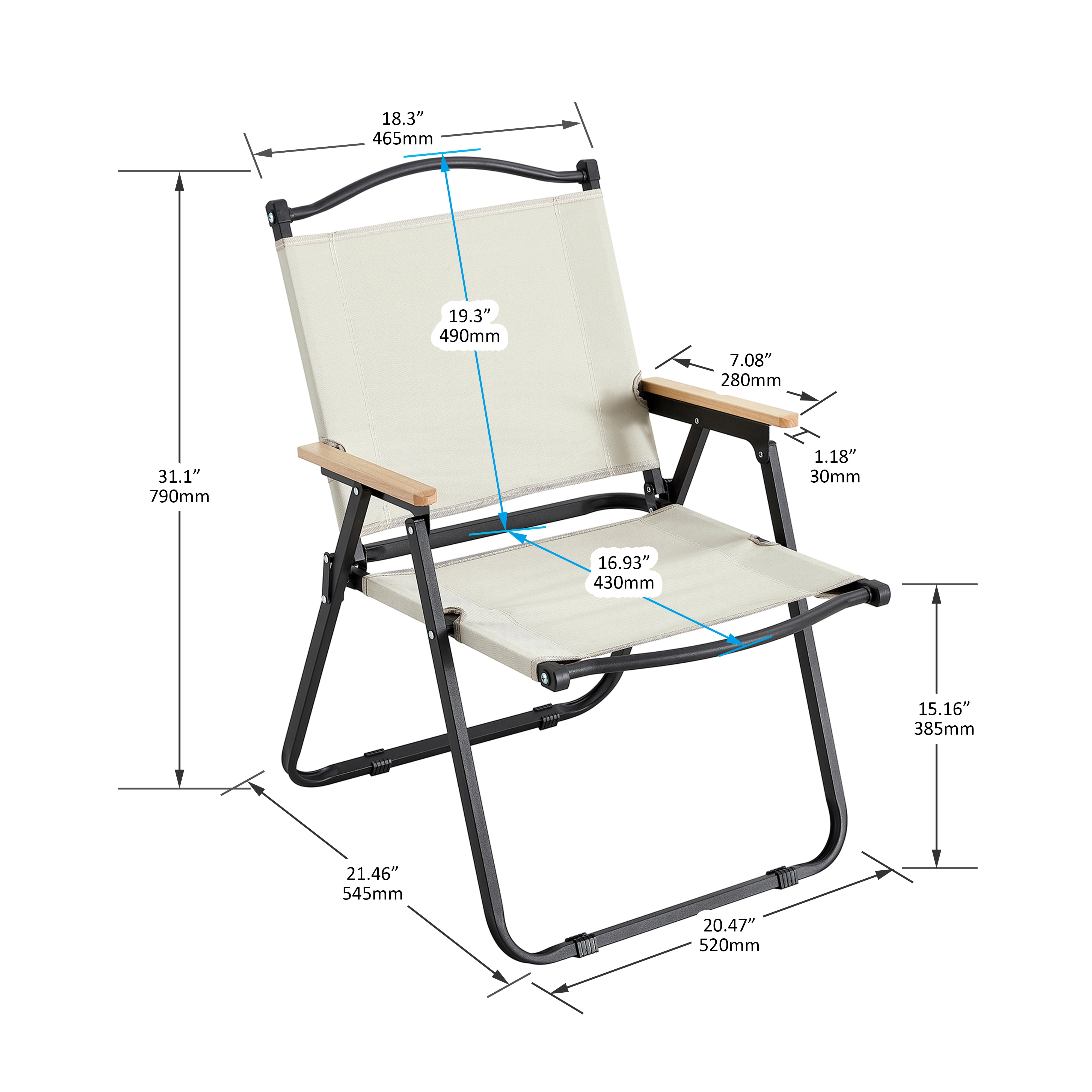 MAYEERTY 1-Piece Folding Outdoor Chair with Armrests and Anti-Slip Feet