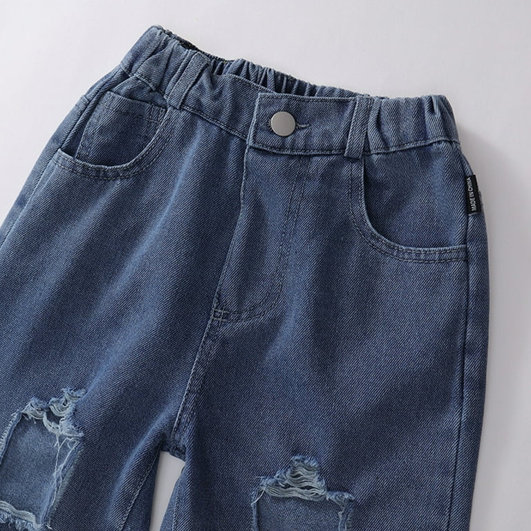 YTDSCS 1-8Years Girls Denim Pants Elastic Waist Wide Leg YTDSCS 1-8Years Girls Denim Pants Elastic Waist Wide Leg