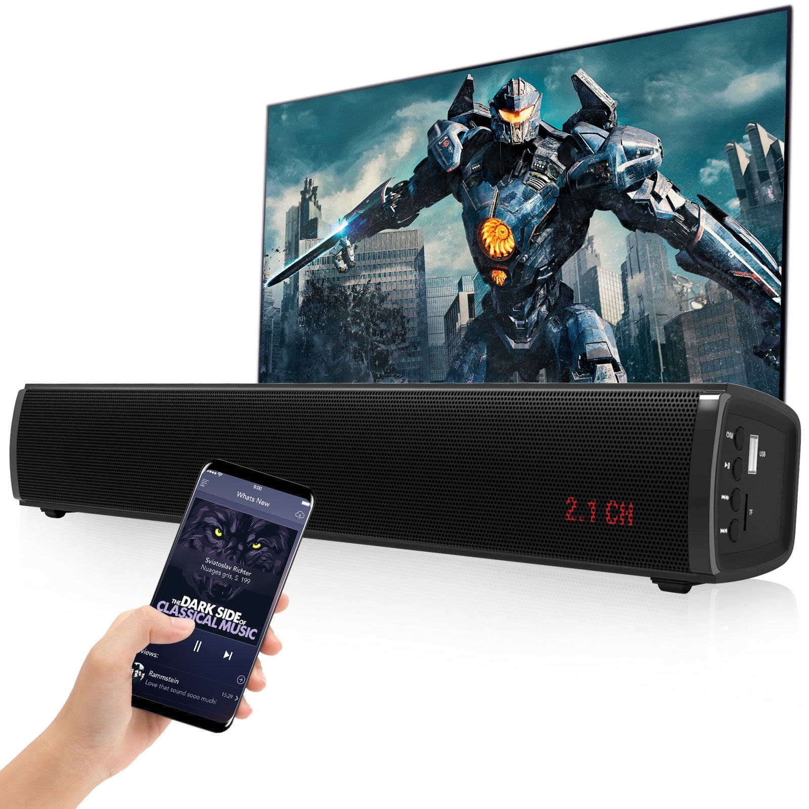 GCZ 50W Bluetooth Sound Bar with Subwoofer, Optical Input, RCA, 3D Surround Home Audio TV Speakers