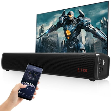 GCZ Sound Bar with Subwoofer, 50W Wired & Wireless Bluetooth Soundbar for TV, 3D Surround Home Audio TV Speakers with Remote Control, Optical/RCA/AUX/USB Connection, Wall Mountable