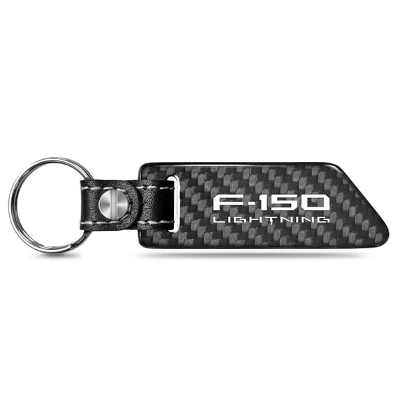 iPick Image for Ford F-150 Lightning Real Carbon Fiber Blade Style with Black Leather Strap Key Chain, Official Licensed