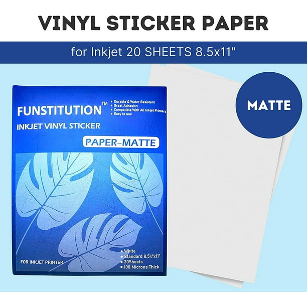Papier autocollant en vinyle imprimable de qualité supérieure pour votre  imprimante à jet d'encre – 25 feuilles de papier autocollant blanc mat