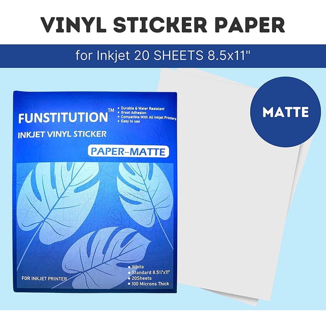 Printable Vinyl Decal Sticker Paper - 20 Premium Matte Waterproof Paper Sheets for Inkjet Printer - Dries Quickly and Holds Ink Perfectly