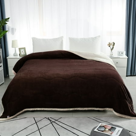 Warm 3 Layers Solid Soft Thick Fleece Bed Blanket Queen 78x90