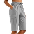 thumbnail image 5 of Oiangi Women's Cargo Shorts Elastic Waist Drawstring Hiking Shorts Straight Leg Athletic Shorts with Multi-Pocket Gray L, 5 of 8