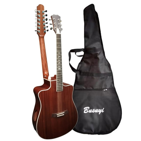 12 String Acoustic / 6 String Acoustic, Double Sided, Travel, Dreadnought , Busuyi Guitar, (Brown) All Levels
