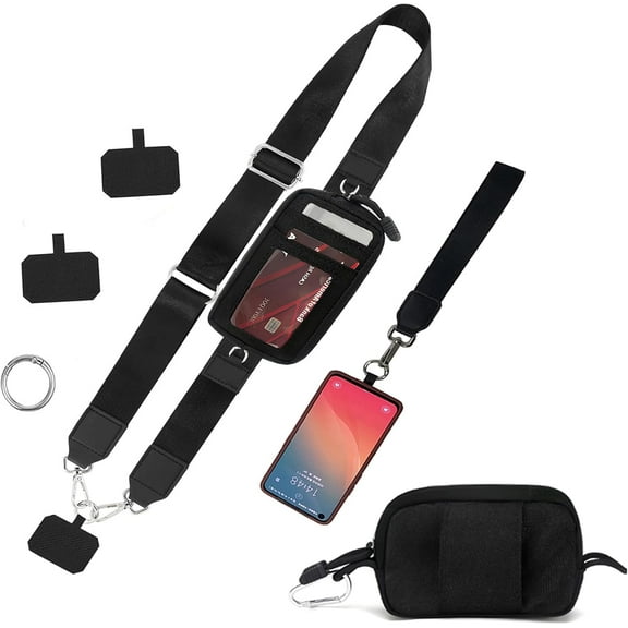 Phone Lanyard with Wallet Crossbody, Adjustable Detachable Phone Strap with Wristlet Wallet, Universal Cell Phone Lanyard Compatible with All Smartphones – Black