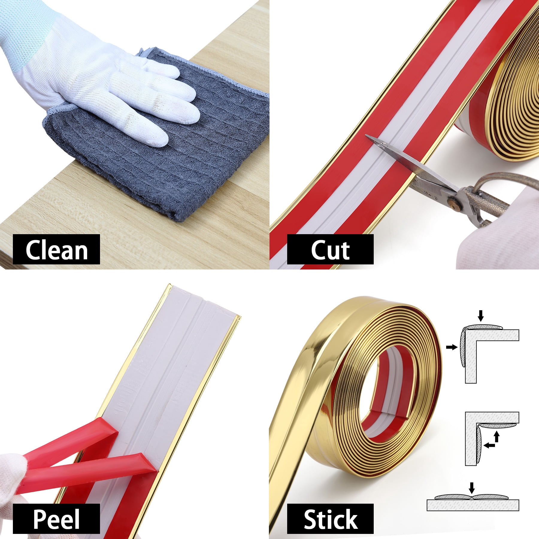 Multifunctional Wall Molding Trim & Corner Guards & Caulk Strip, Apply in Table Edge Door Frame Baseboard for Protection and Decoration, Shiny Gold, 16.4ft x 1.6in