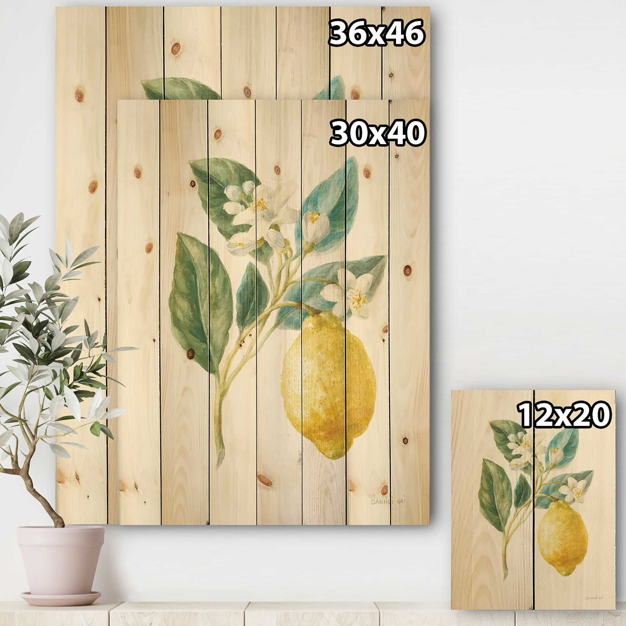 Designart 'Lemon Floursack I' Cabin & Lodge Print on Natural Pine Wood