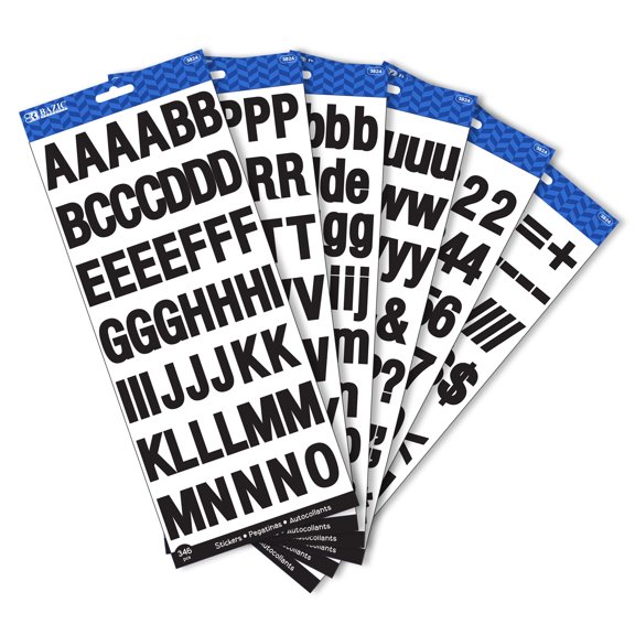 BAZIC 1 Black Color Alphabet  Numbers Stickers (346/Pack) [3824]