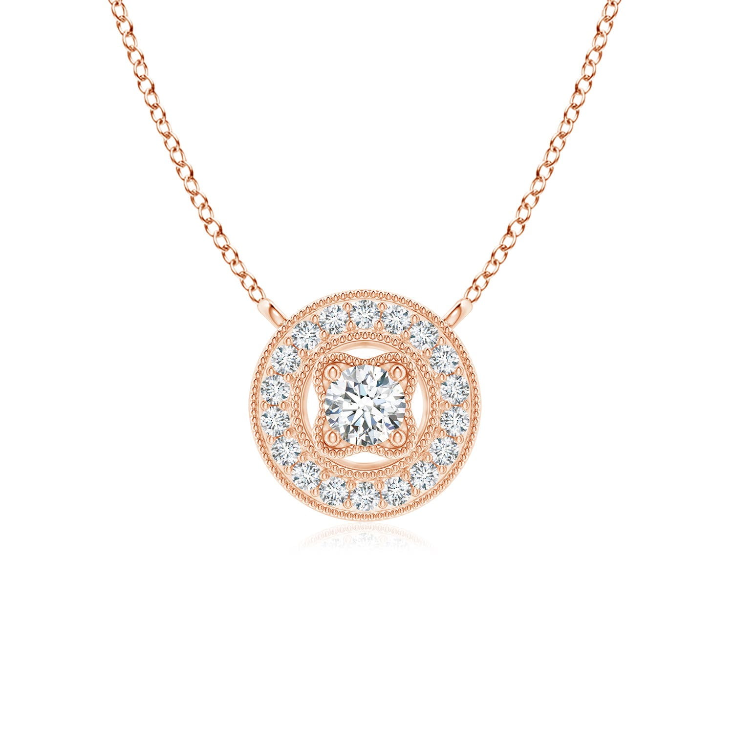 ANGARA Natural Diamond Pendant with Milgrain Detailing in 14K Rose Gold for Women (Size-2.5mm| Color-G| Clarity-VS2) | April Birthstone, Anniversary, Jewelry Gift for Women | Natural Diamond Necklace