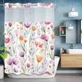 thumbnail image 6 of Watercolor Flower No Hooks Shower Curtain with Snap-in Liner Retro Purple Yellow Floral Garden Shower Curtains for Bathroom, Waterproof, Easy Install, Washable 60"x72", 6 of 9