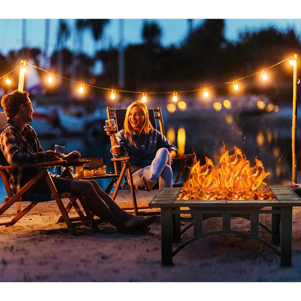 Grand Patio 33" Square Ceramic Top Wood Burning Fire Pit Table with Spark Screen and Poker