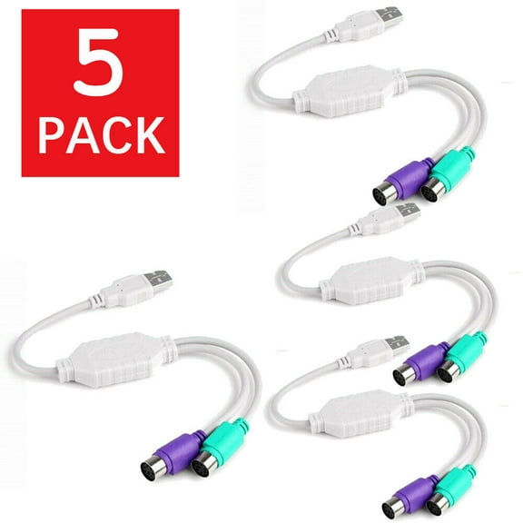 5-Pack Dual PS2 Female to USB Male Converter Adapter Cable for Mouse Keyboard US