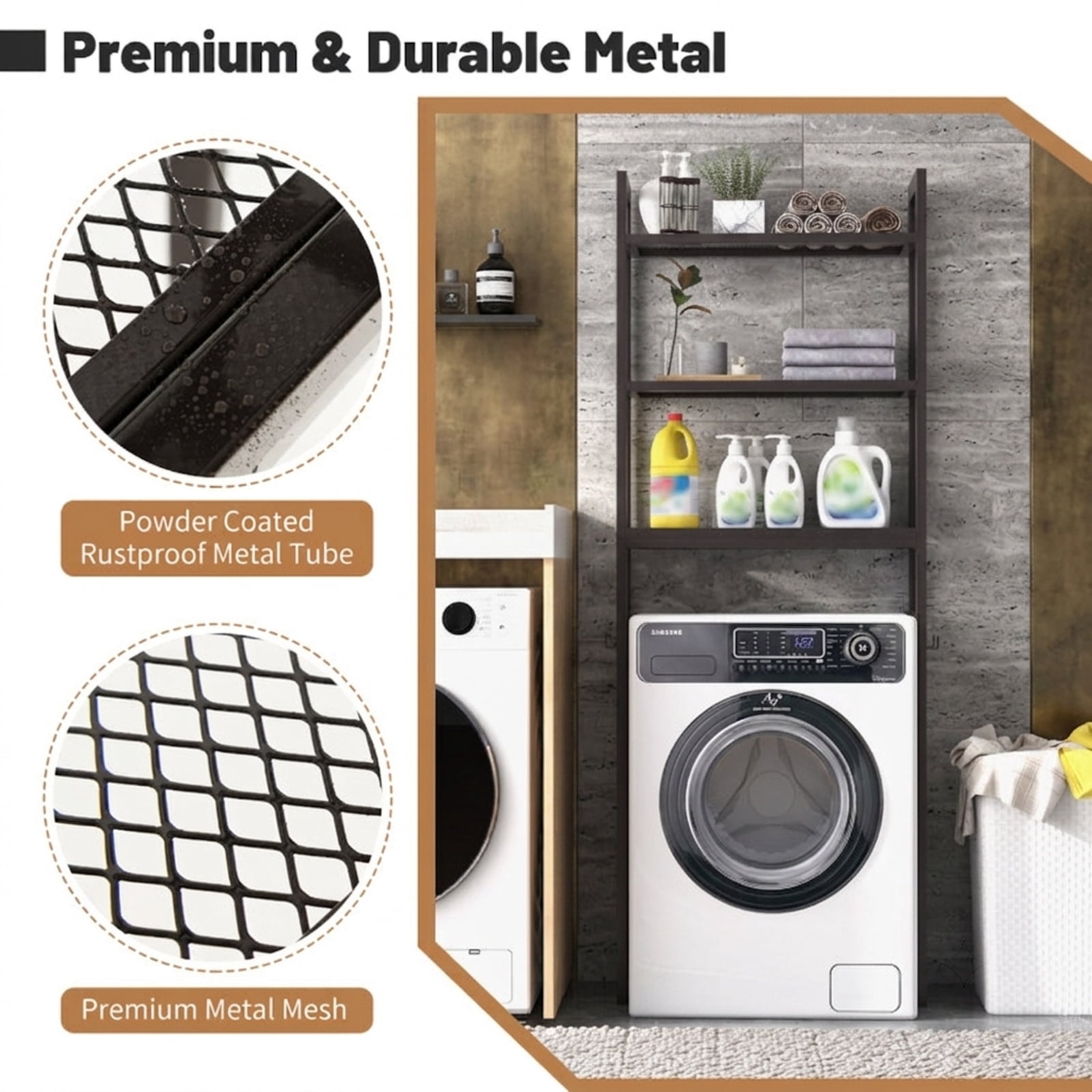 Vebreda Over-The-Toilet Storage Shelf Space Saving Metal Bathroom Organizer Hooks, Space-saving Solution, Durable Material, Safety & Clean Design