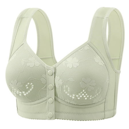 Tshirt Bras for Women  Xunlbb Fashion Women Solid Color Front Opening Buckle Wide Shoulder Strap Wireless Cushion Daily Bra(Green 38)
