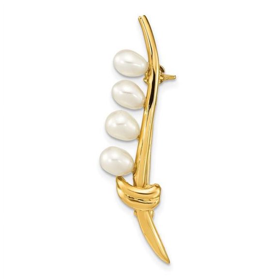 Primal Gold 14 Karat Yellow Gold 4-5mm Teardrop White Freshwater Cultured Pearl Brooch