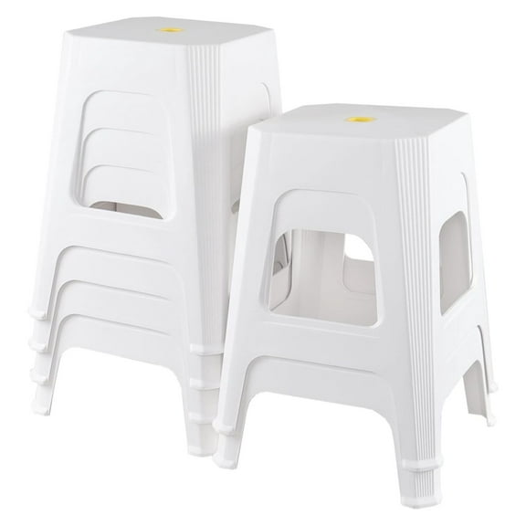 6 Pack Stackable Plastic Stools - 18.9 Inch Square Stacking Stools for Classroom, White - Lightweight Durable Plastic Stools with Carry Holes