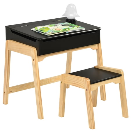 Gymax Kids Table & Chair Set Wooden Activity Art Study Desk w/ Storage Space Espresso