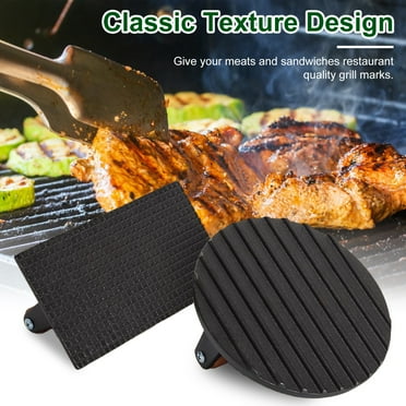 2Pcs Burger Press Heavy-Duty Cast Iron Smashed Meat Steak Weight Grill Griddle Press (7" Round & 8.2"X4.3" Rectangle) with Wood Handle for Camping Griddle