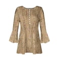 thumbnail image 4 of WREESH Womens Fashion Tunic Top V Neck Print Pullover Regular Fit 3/4 Length Sleeve Tops Christmas Pleated Top Khaki, 4 of 5