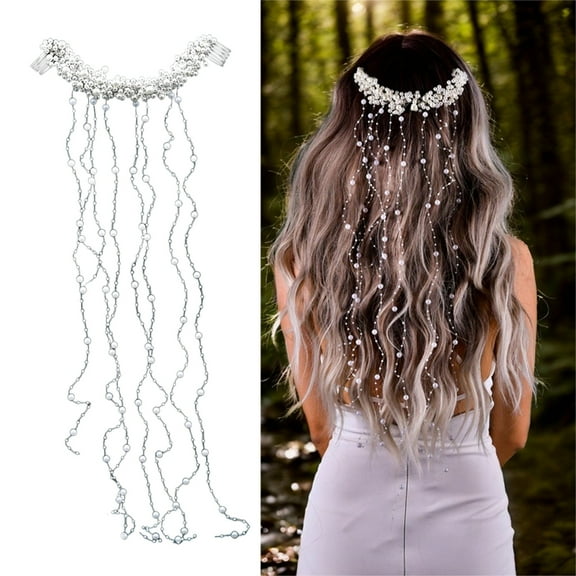 AOOOWER Wedding Hair Comb Bridal Pearl Headband Hair Accessories Hair Ornaments Hair Jewelry Bride Long Headdress Headwear Decor