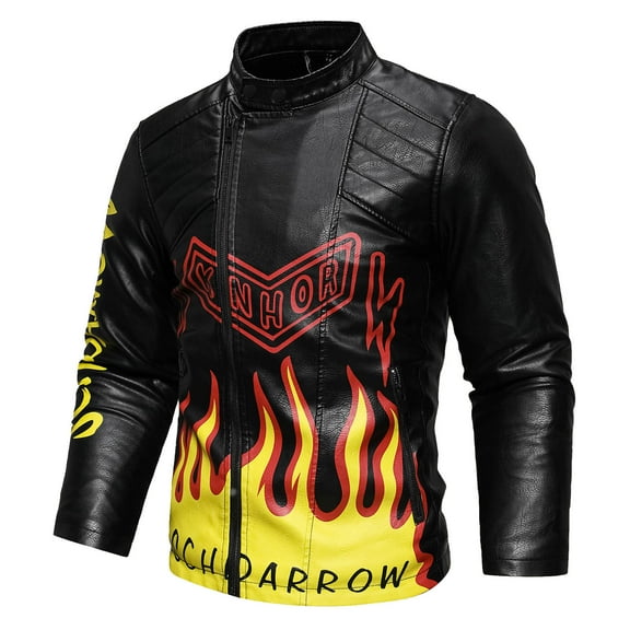 Maoxin Men's Jacket Men Leather Jacket Multiple Pockets Zipper Loose Coat Solid Color Long Sleeved Hooded Leatherwear Loose Coat Plus Size Leather Jackets for Men Black 3XL