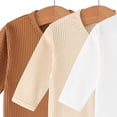 thumbnail image 4 of Fengactive Infant Baby Boys Girls 3 PCS Spring Summer Ribbed Footed Jumpsuit V Neck Full Snap Long Sleeve Soft Stretchy Newborn Sleep Romper Set, 4 of 5