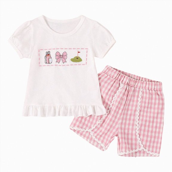 Leey-World Toddler Girls Clothes 1T 2T 3T 4T 5T Summer Outfits Baby Kids Short Sleeve T-Shirt Tops & Shorts Sets(Pink,12-18 Months)