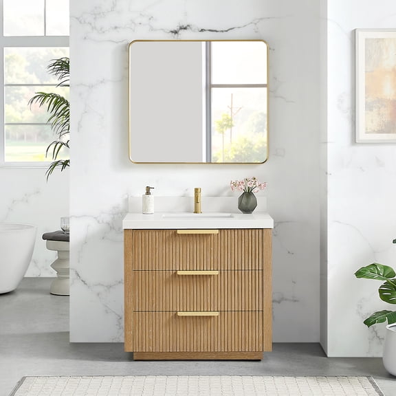 Santarem 36" Single Bath Vanity in Washed Ash Grey with White Quartz Stone Top